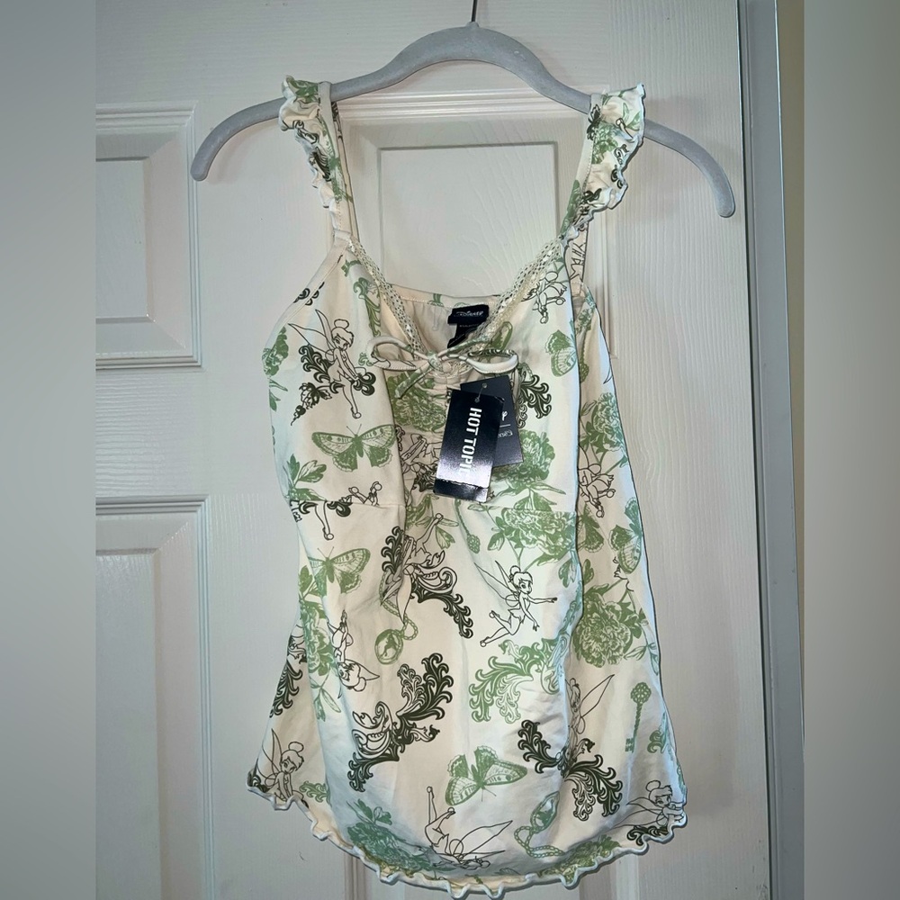 Hot Topic Cream and Green Tinkerbell Tank Top